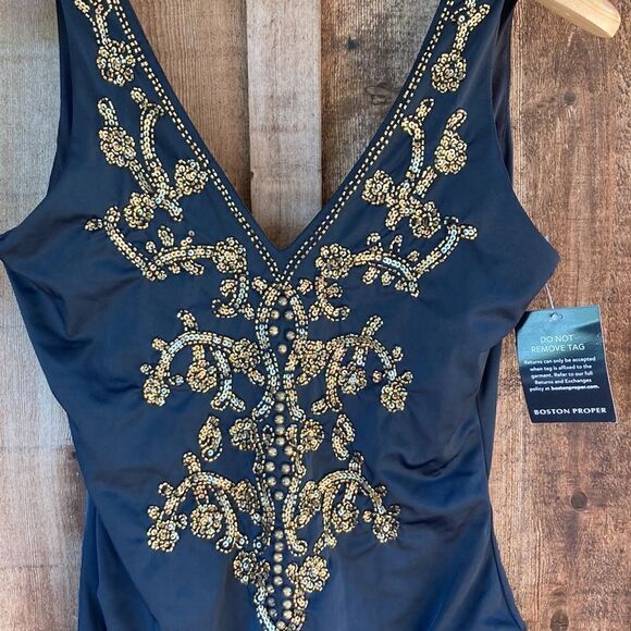 Boston Proper Amita Naithani V-neck Sequin Embellished One Piece Swimsuit-black - Picture 3 of 16